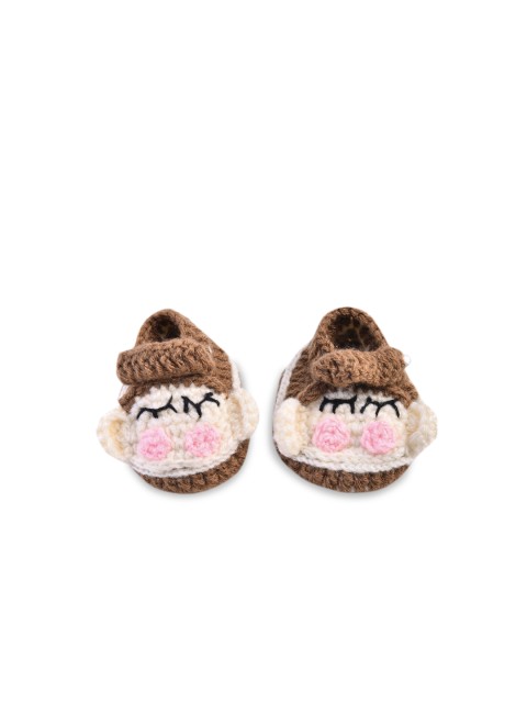 

The Original Knit Infant Kids Beige & Brown Monkey Embellished Handmade Booties
