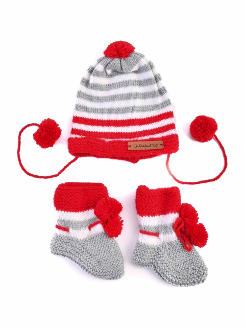 

The Original Knit Unisex Kids Grey & Red Striped Beanie with Socks