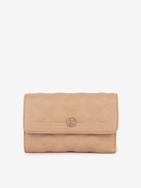 

LYN Women Beige Quilted PU Three Fold Wallet