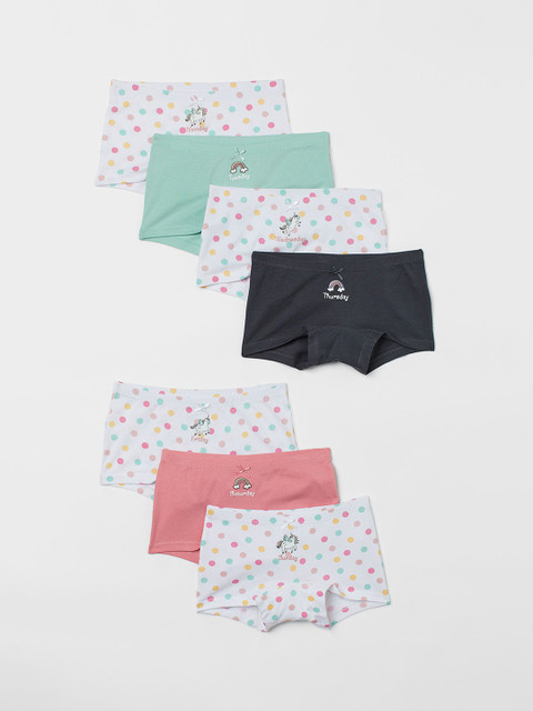 

H&M Kids-Girls White & Multicoloured 7-Pack Cotton Boxer Briefs