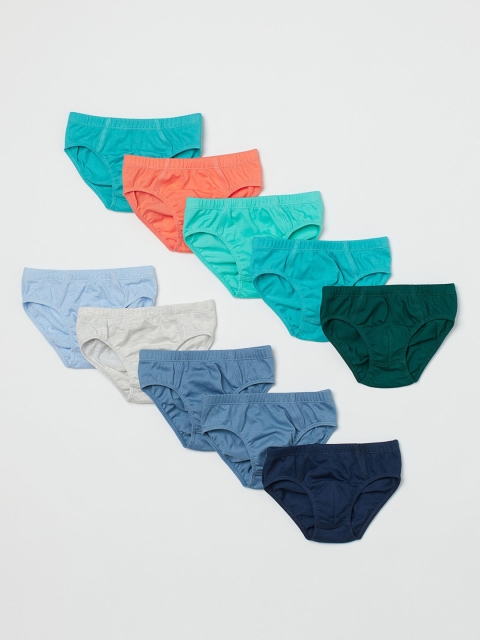 

H&M Boys Pack Of 10 Grey & Blue Solid Cotton Briefs
