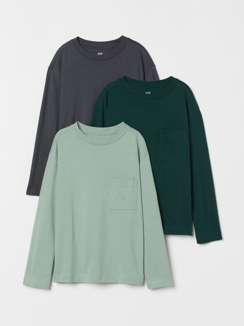 

H&M Boys Pack of 3 Solid Cotton Jersey Tops, Green
