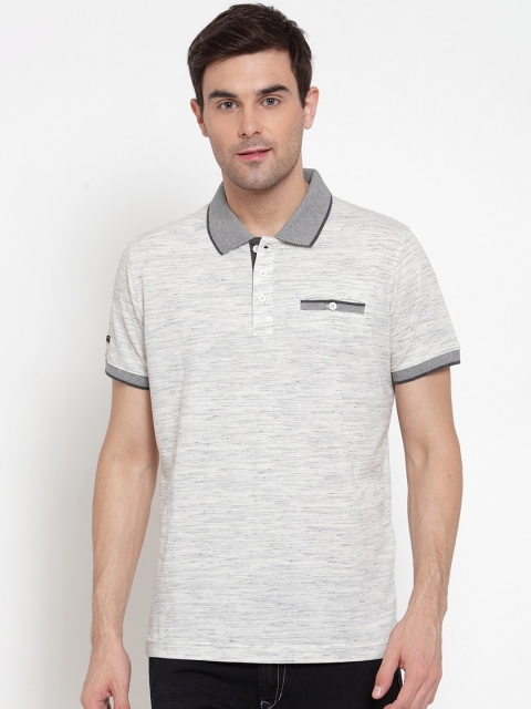 

CONFIDENCE Men White Self Designed Polo Collar T-shirt with Pocket