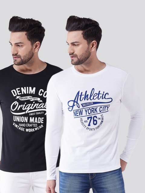 

GRITSTONES Men White and Black Pack of 2 Typography Printed T-shirts