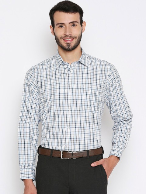 

Solemio Men Off White Checked Formal Shirt