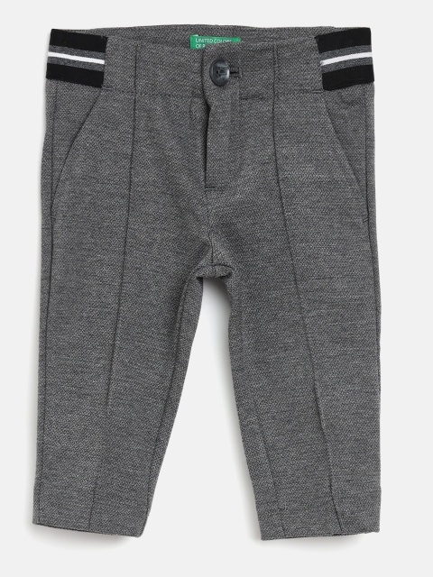 

United Colors of Benetton Boys Charcoal Grey Self Design Front Pleated Trousers