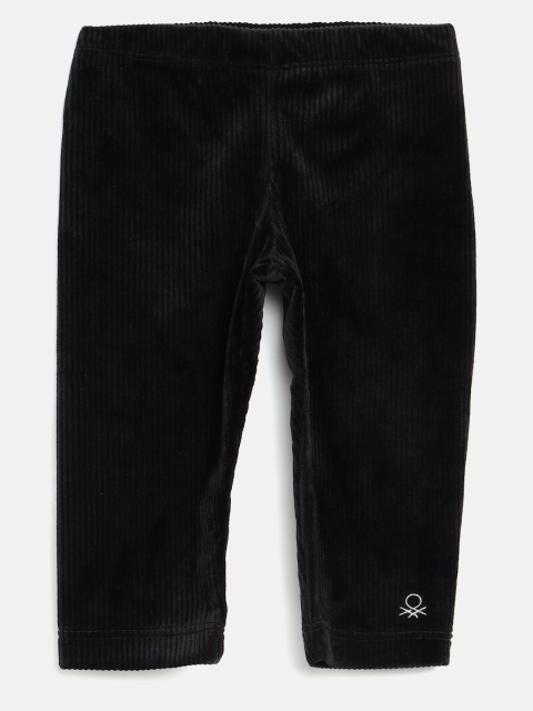 

United Colors of Benetton Girls Self Striped Corduroy Ankle Length Leggings, Black