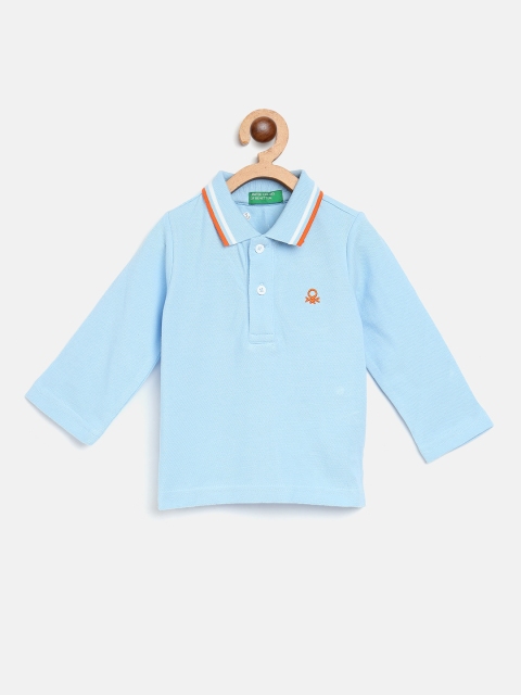 

United Colors of Benetton Boys Blue Pure Cotton Solid Polo Collar T-shirt