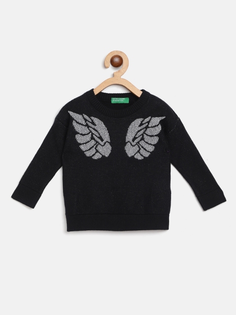 

United Colors of Benetton Girls Black & Silver Wings Print Pullover