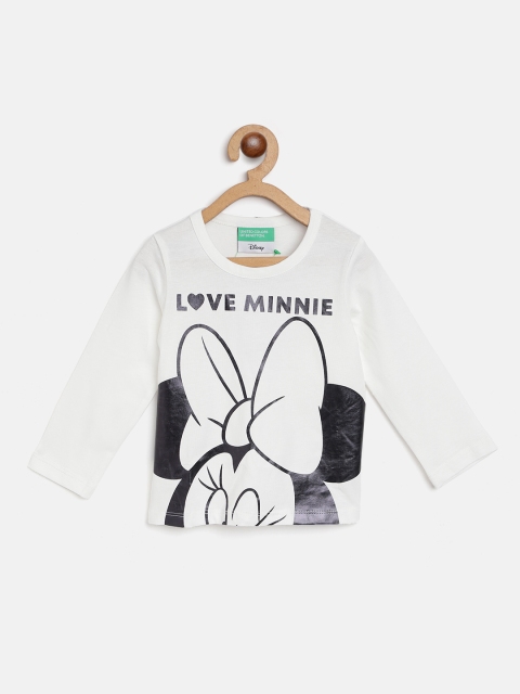 

United Colors of Benetton Girl Off White & Black Foil Minnie Mouse Print Pure Cotton T-shirt