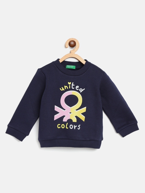 

United Colors of Benetton Girls Navy Blue & Yellow Brand Logo Print Sweatshirt