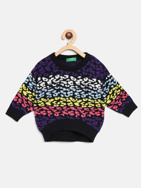 

United Colors of Benetton Girls Multicoloured Leopard Print Pure Cotton Pullover, Multi