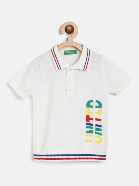 

United Colors of Benetton Boys White Brand Logo Patterned Winter Cotton Polo Collar Tshirt