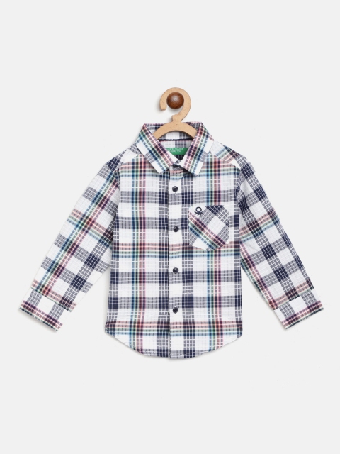 

United Colors of Benetton Boys White & Navy Blue Checked Cotton Casual Shirt