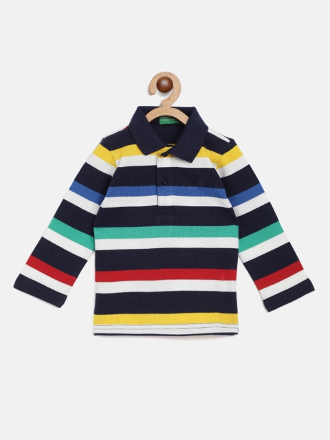 United Colors of Benetton Boys Multicoloured Pure Cotton Striped Polo Collar T-shirt, Multi
