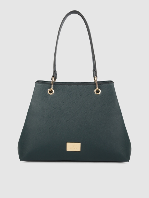 

Van Heusen Teal Green Solid Structured Handheld Bag