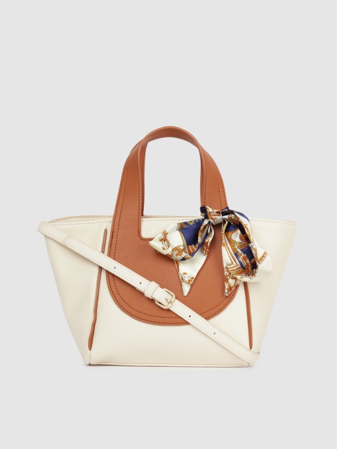 

Van Heusen Off-White & Tan Brown Colourblocked PU Structured Handheld Bag