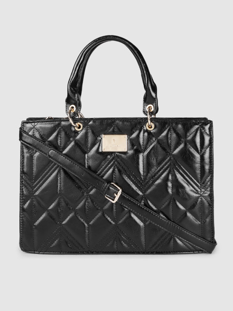 

Van Heusen Black Textured PU Regular Structured Handheld Bag with Quilted