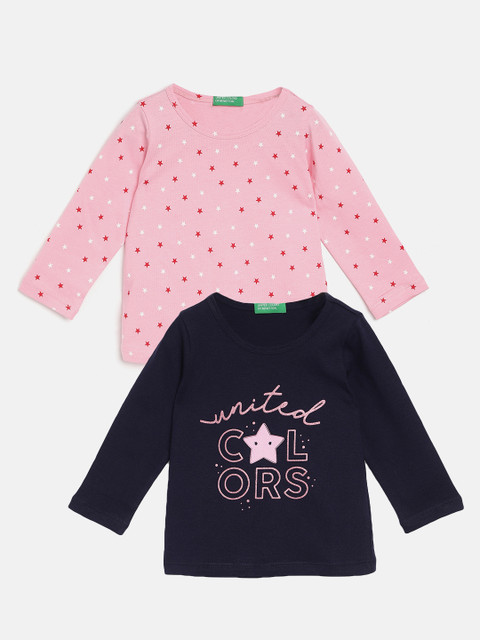 

United Colors of Benetton Girls Pack of 2 Printed Cotton T-shirt, Pink