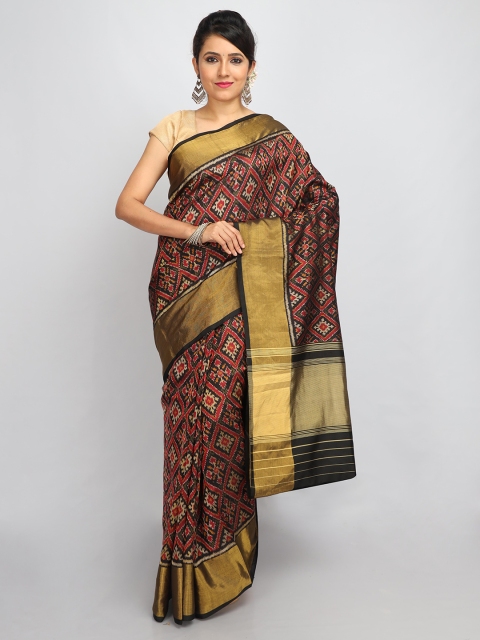

SABOO COLLECTIONS Black & Red Pure Silk Patola Saree