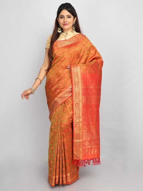 

SABOO COLLECTIONS Mustard & Red Woven Design Pure Silk Kanjeevaram Saree