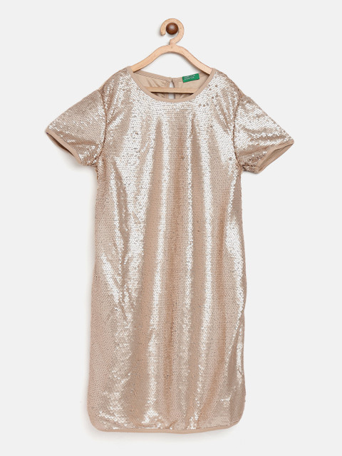 

United Colors of Benetton Girls Beige Sequinned A-Line Dress