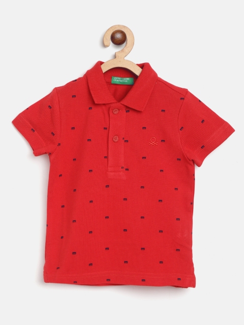 

United Colors of Benetton Boys Red & Navy Pure Cotton Micro Disty Print Polo T-shirt