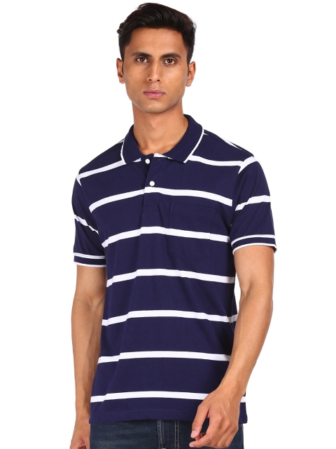 

Ruggers Men Blue Striped Polo Collar T-shirt