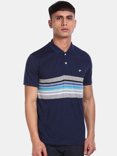 

Ruggers Men Blue Striped Polo Collar T-shirt