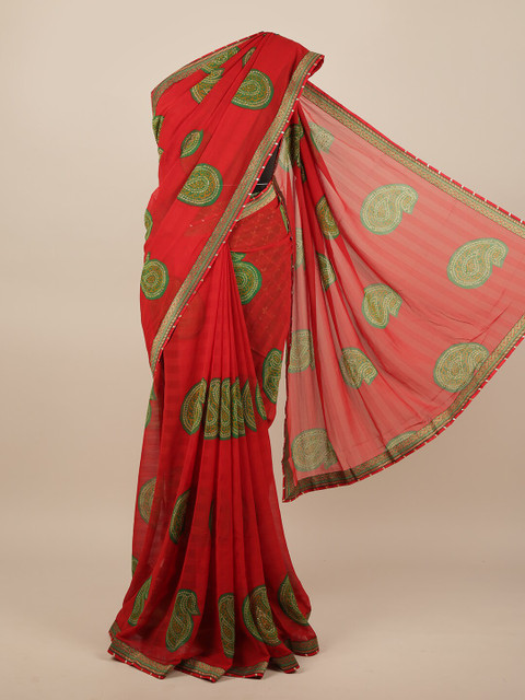 

Pothys Red & Green Bandhani Printed Saree
