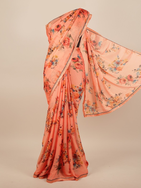 

Pothys Peach-Coloured & Green Floral Printed Saree