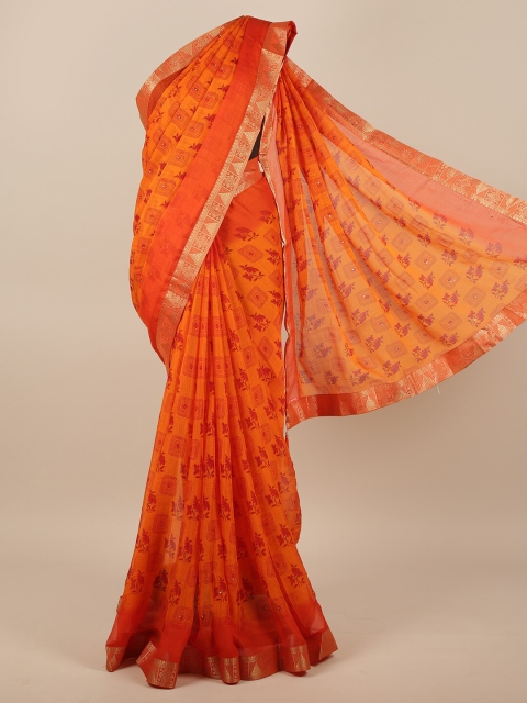 

Pothys Orange & Red Floral Printed Saree