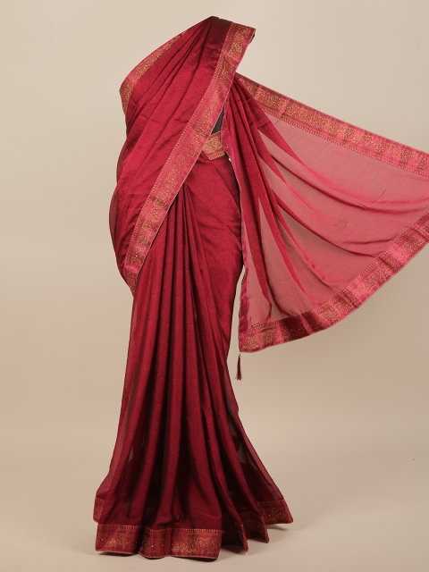 

Pothys Magenta & Gold-Toned Paisley Printed Saree