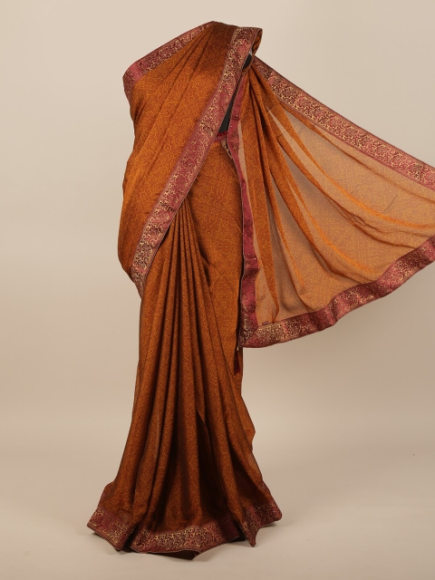 

Pothys Mustard Yellow & Maroon Ethnic Motifs Printed Saree