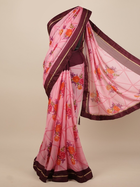

Pothys Pink & Purple Floral Printed Saree