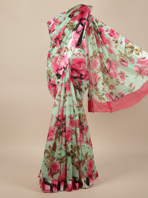 

Pothys Green & Pink Floral Printed Jute Silk Saree