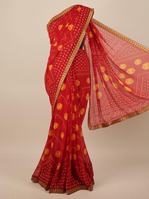 

Pothys Red & Yellow Bandhani Printed Saree