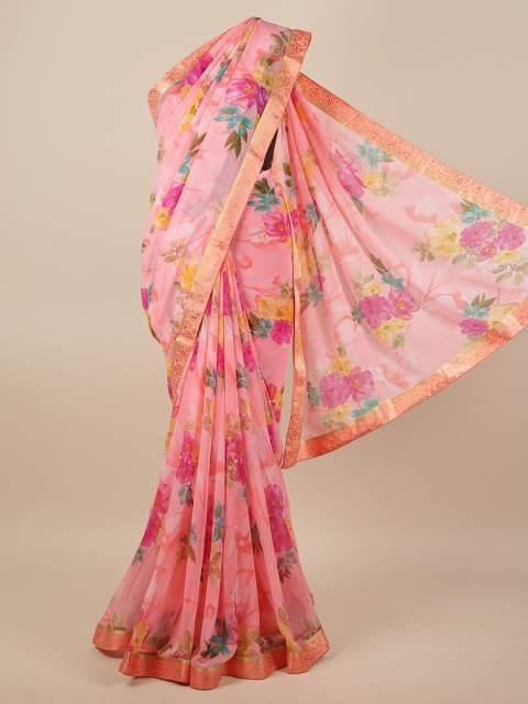 

Pothys Pink & Yellow Floral Printed Saree