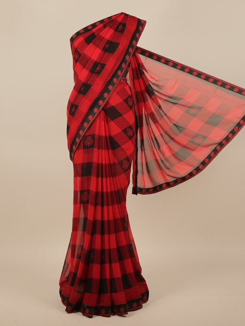 

Pothys Red & Black Checked Saree