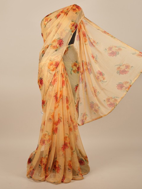 

Pothys Peach-Coloured & Red Floral Printed Saree