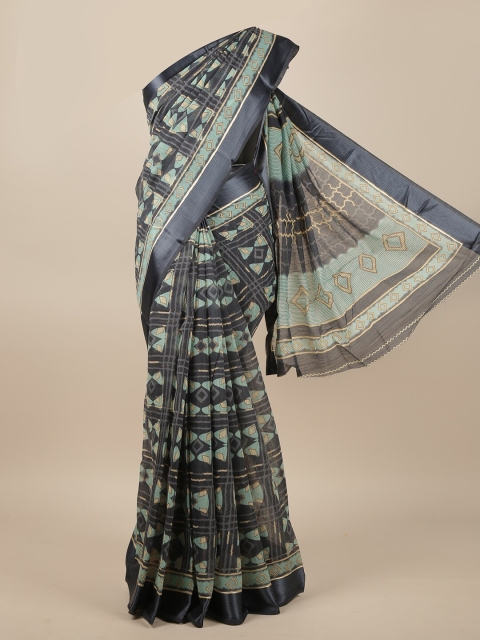 

Pothys Grey & Turquoise Blue Printed Jute Silk Saree