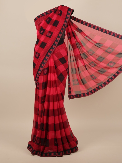 

Pothys Pink & Black Checked Saree