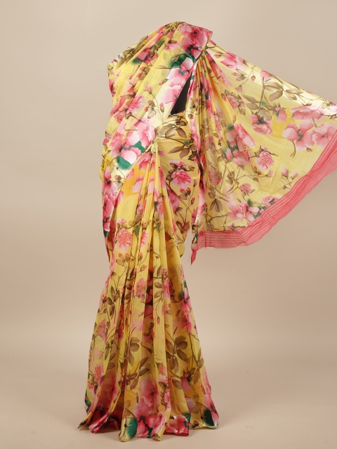 

Pothys Yellow & Pink Floral Printed Jute Silk Saree