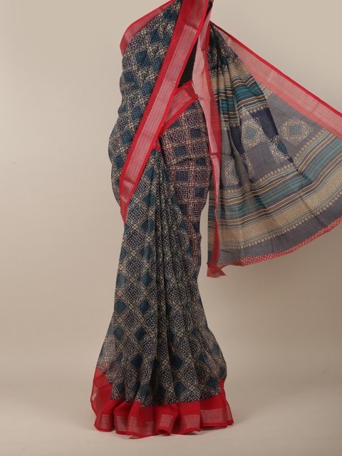 

Pothys Blue & Red Geometric Printed Saree