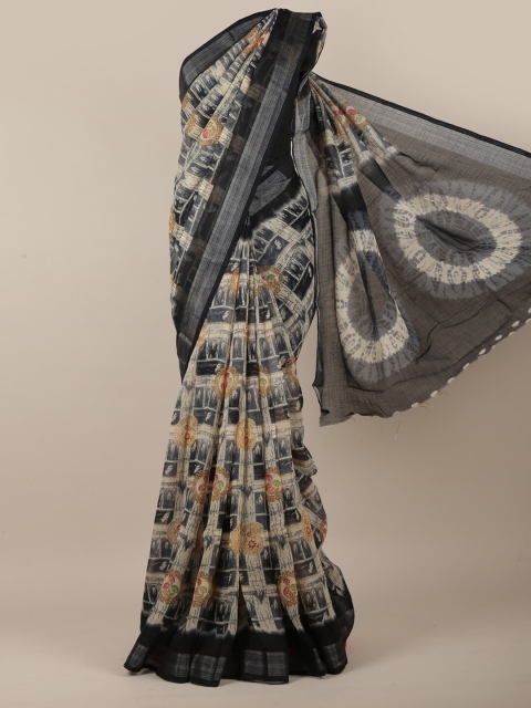 

Pothys Cream-Coloured & Black Ethnic Motifs Printed Saree