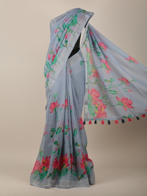 

Pothys Blue & Red Floral Printed Linen Blend Saree