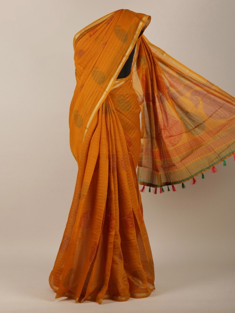 

Pothys Mustard Yellow & Red Paisley Printed Zari Saree