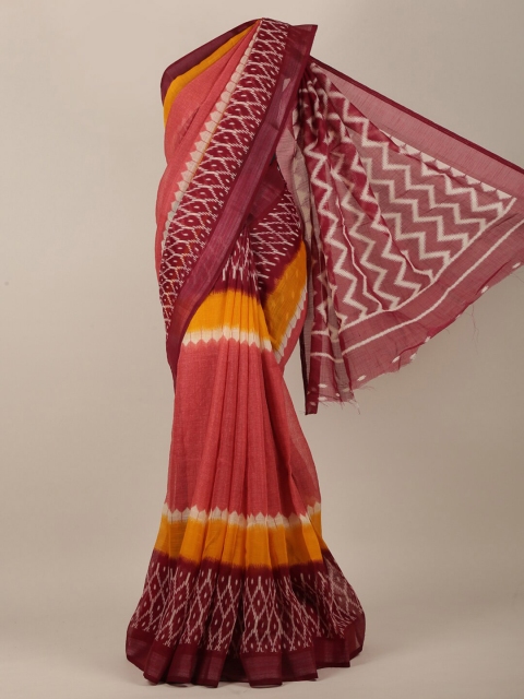 

Pothys Maroon & Orange Abstract Printed Saree