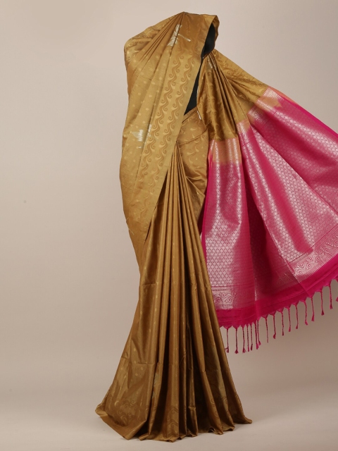 

Pothys Tan & Pink Floral Embossed Art Silk Saree