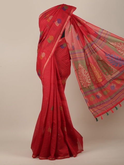 

Pothys Red & Green Ethnic Motifs Printed Zari Saree